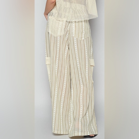 POL wide pants in linen, side pockets, back waist elastic band  Size: Multi - Picture 5 of 5